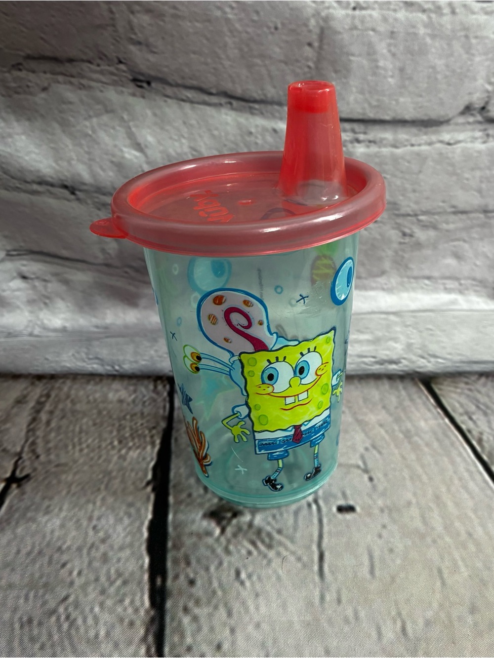 5/$20 Nuby SpongeBob SquarePants Cartoon Toddler Kids Sippy Cup Drinkware GUC